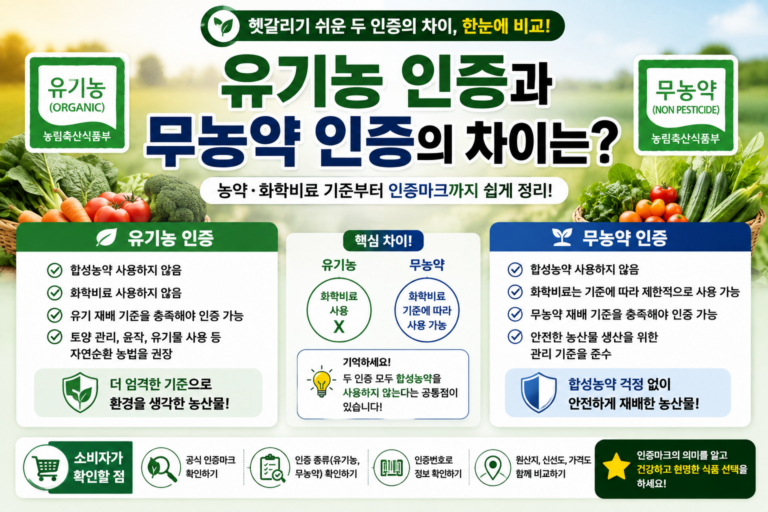 유기농 인증과 무농약 인증의 차이는? 농약·화학비료 기준 총정리 1 유기농 인증 무농약 인증 차이점 썸네일