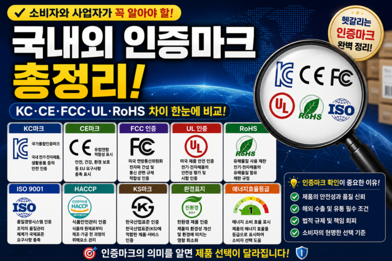 꼭 알아야 할 국내외 인증마크 총정리! KC·CE·FCC·UL·RoHS 차이 알아보기 2 국내외 인증마크 총정리 썸네일